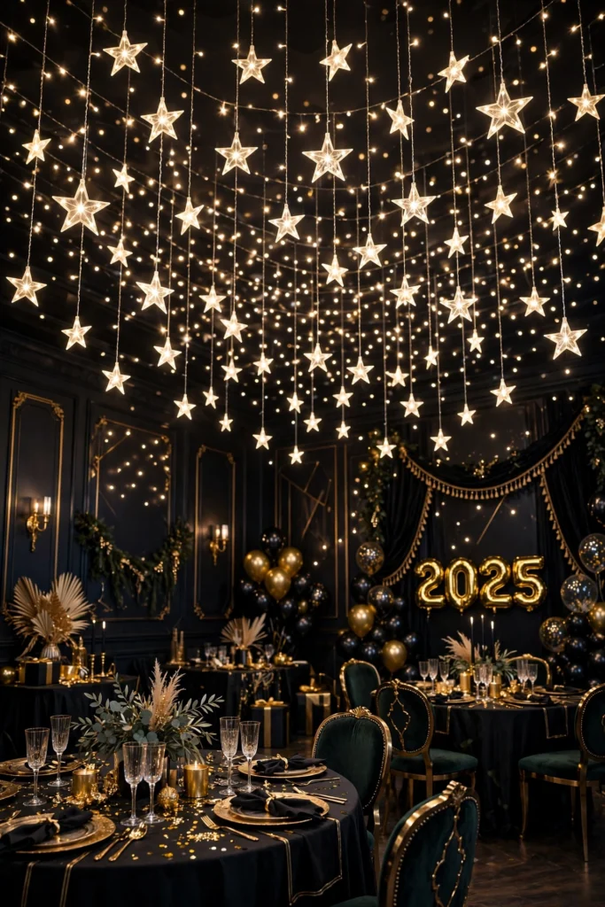 hanging star light canopy new year's eve ceiling decor