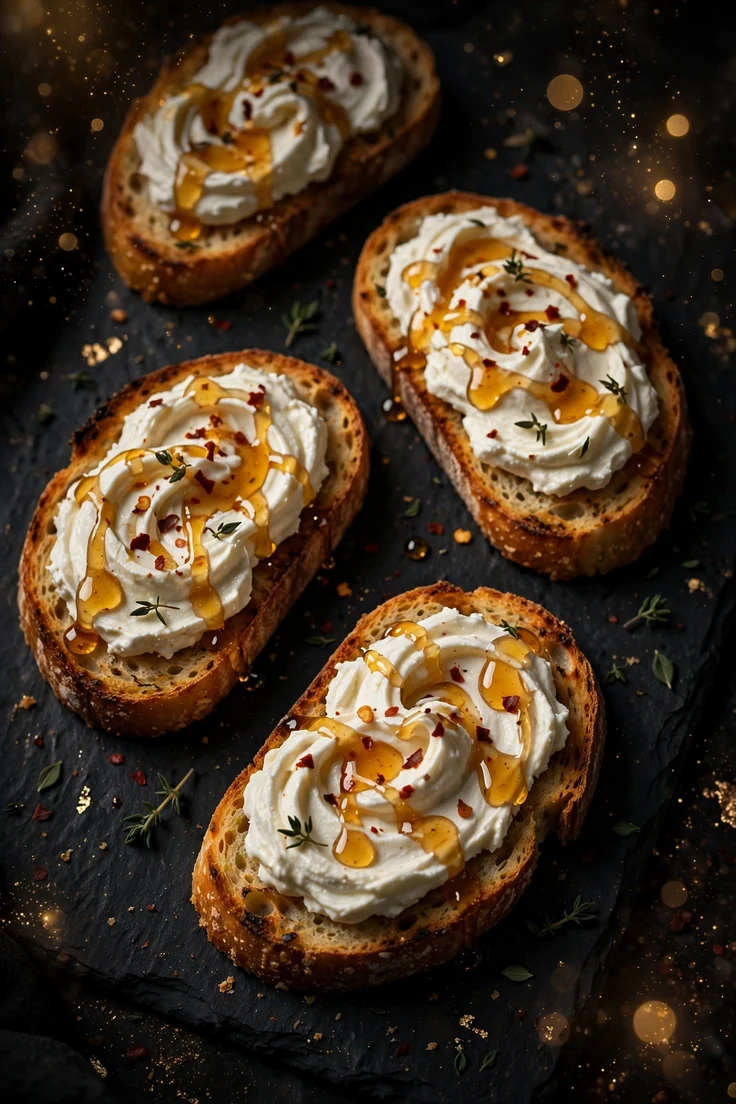 whipped feta crostini with hot honey