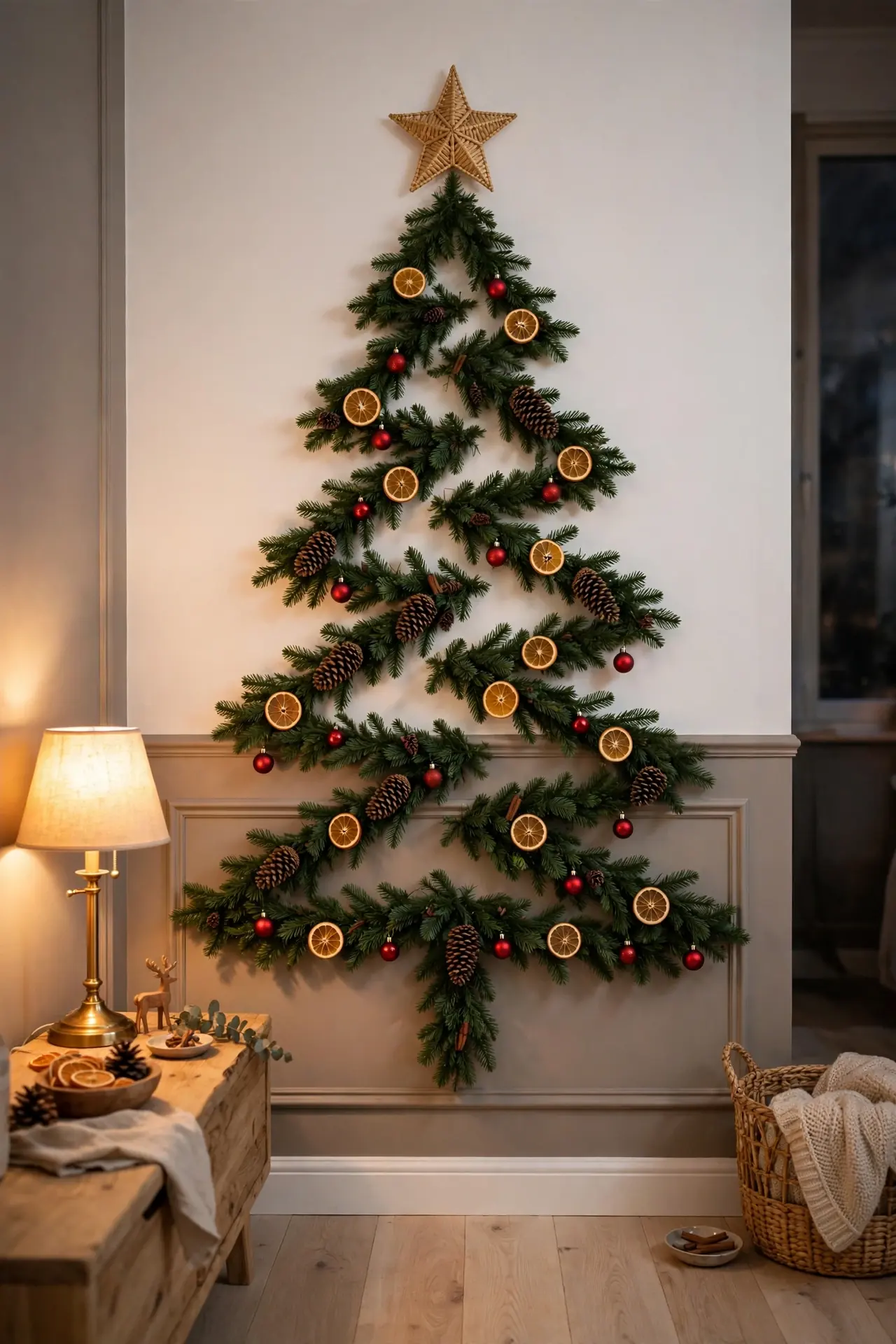 garland christmas tree zigzag on apartment wall