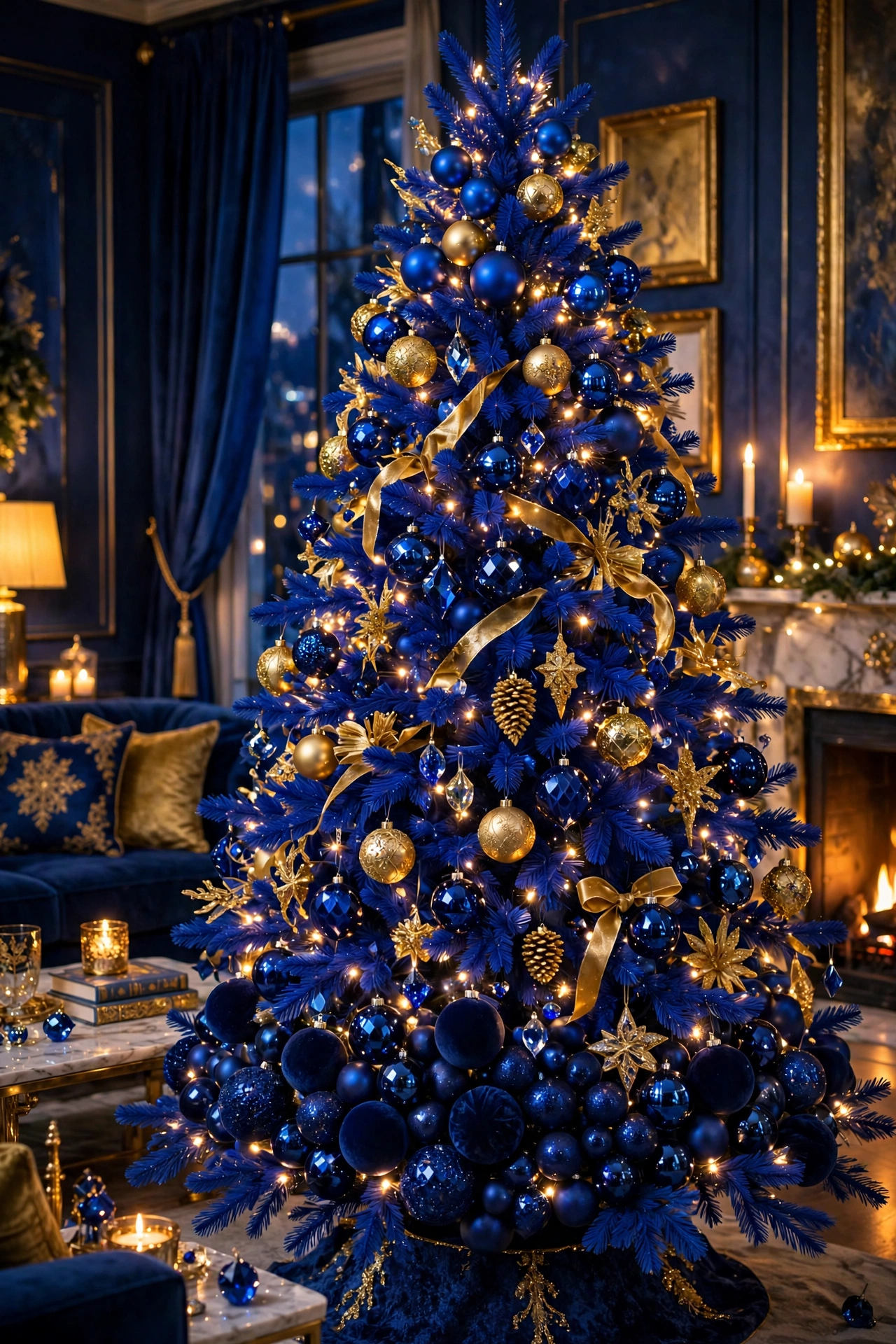 royal blue and gold christmas tree sapphire ornaments