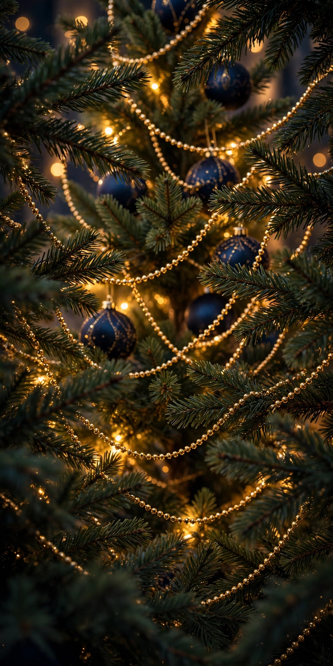 gold garland woven christmas tree deep branches