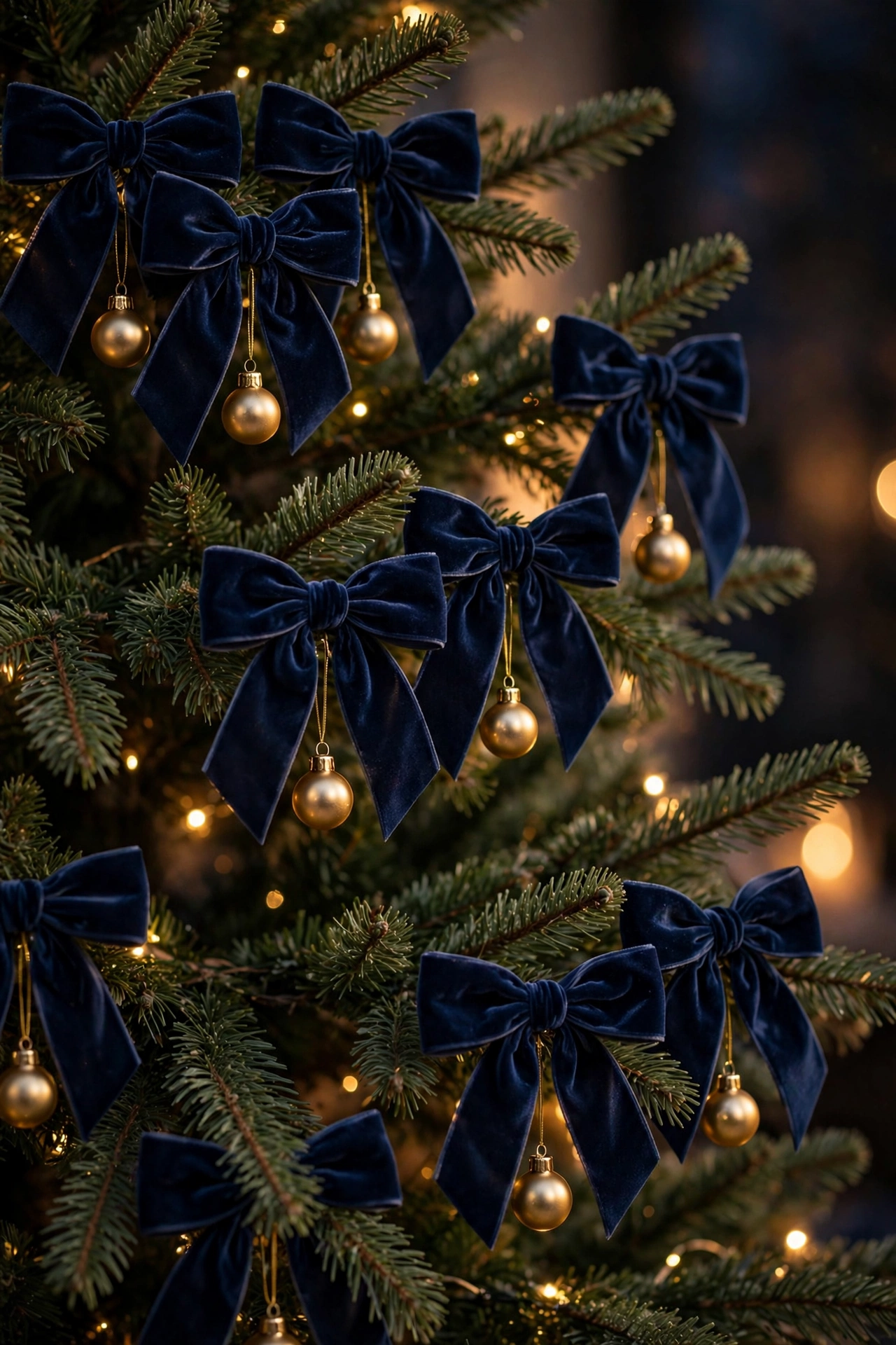 navy velvet ribbon bows gold christmas tree