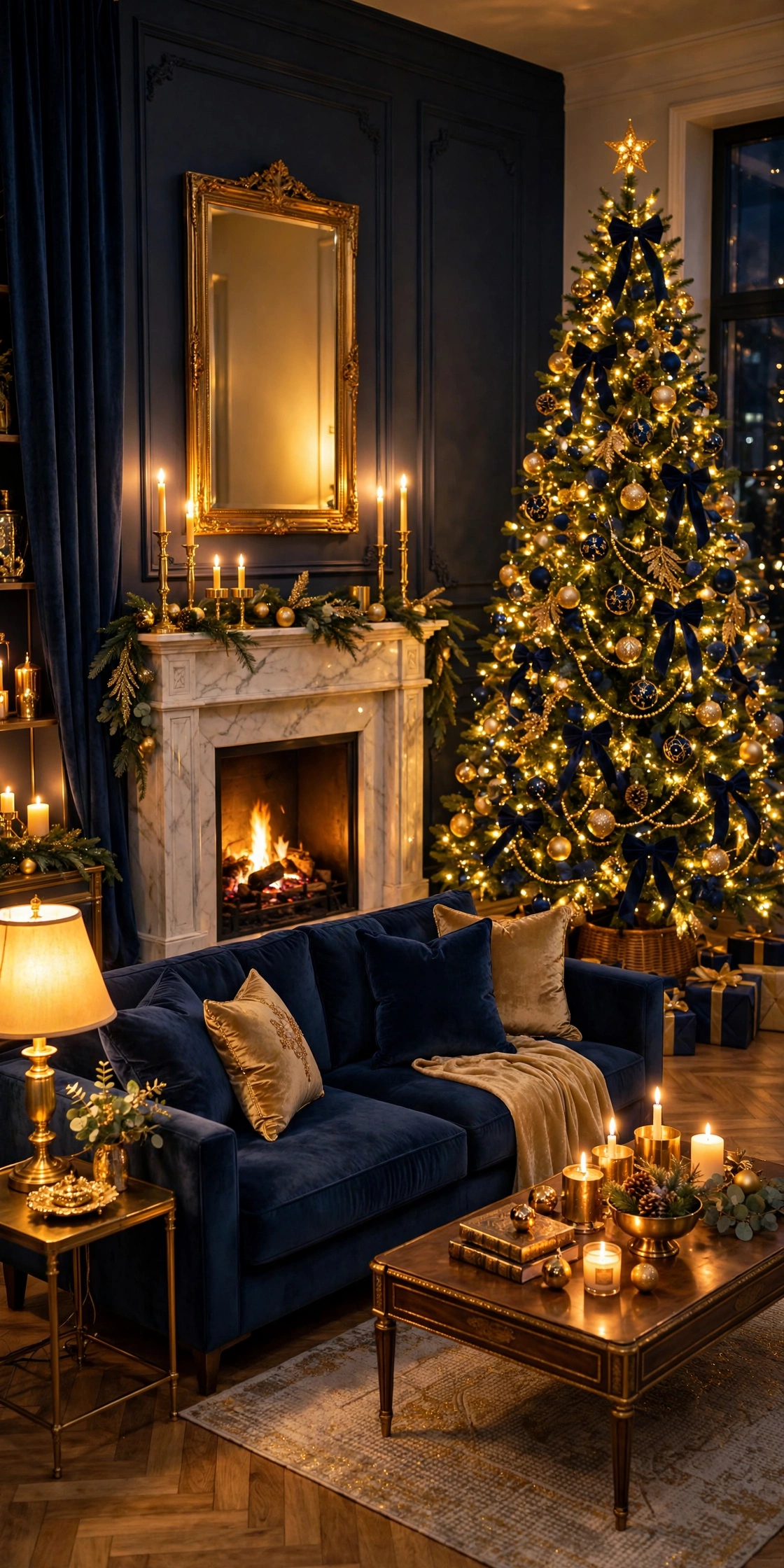 warm white lights gold christmas decor evening glow