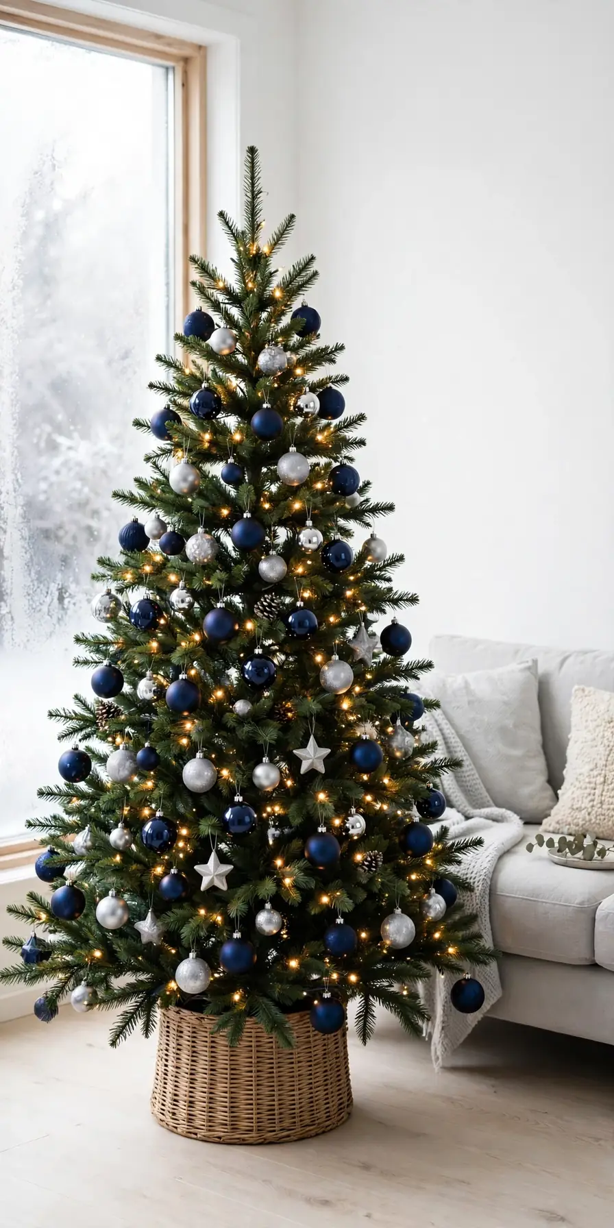navy blue christmas tree ornaments silver
