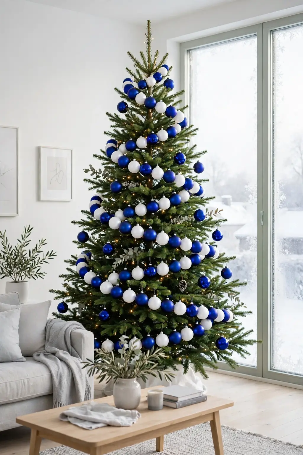 blue and white christmas tree cobalt ornaments