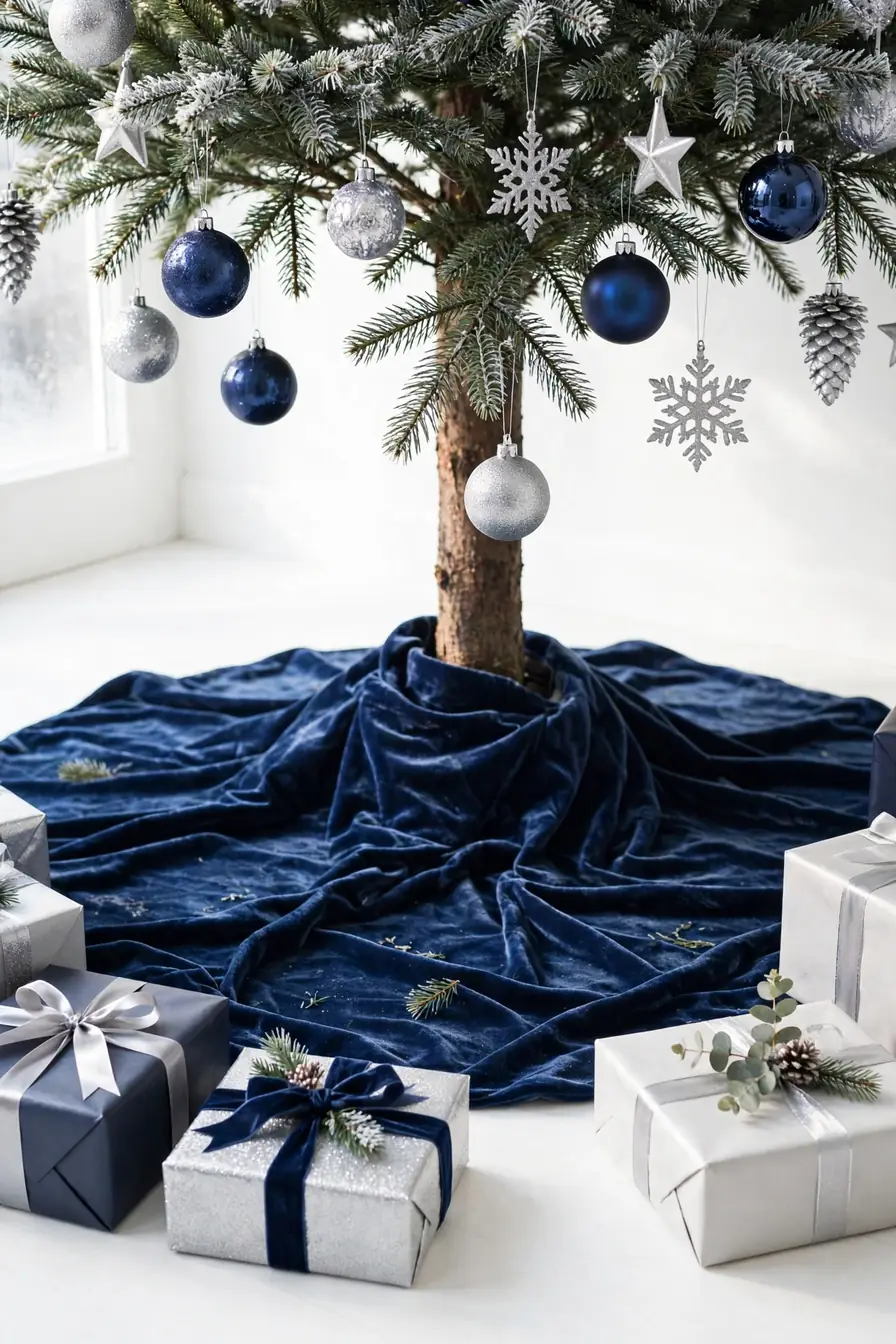 blue velvet tree skirt christmas tree base