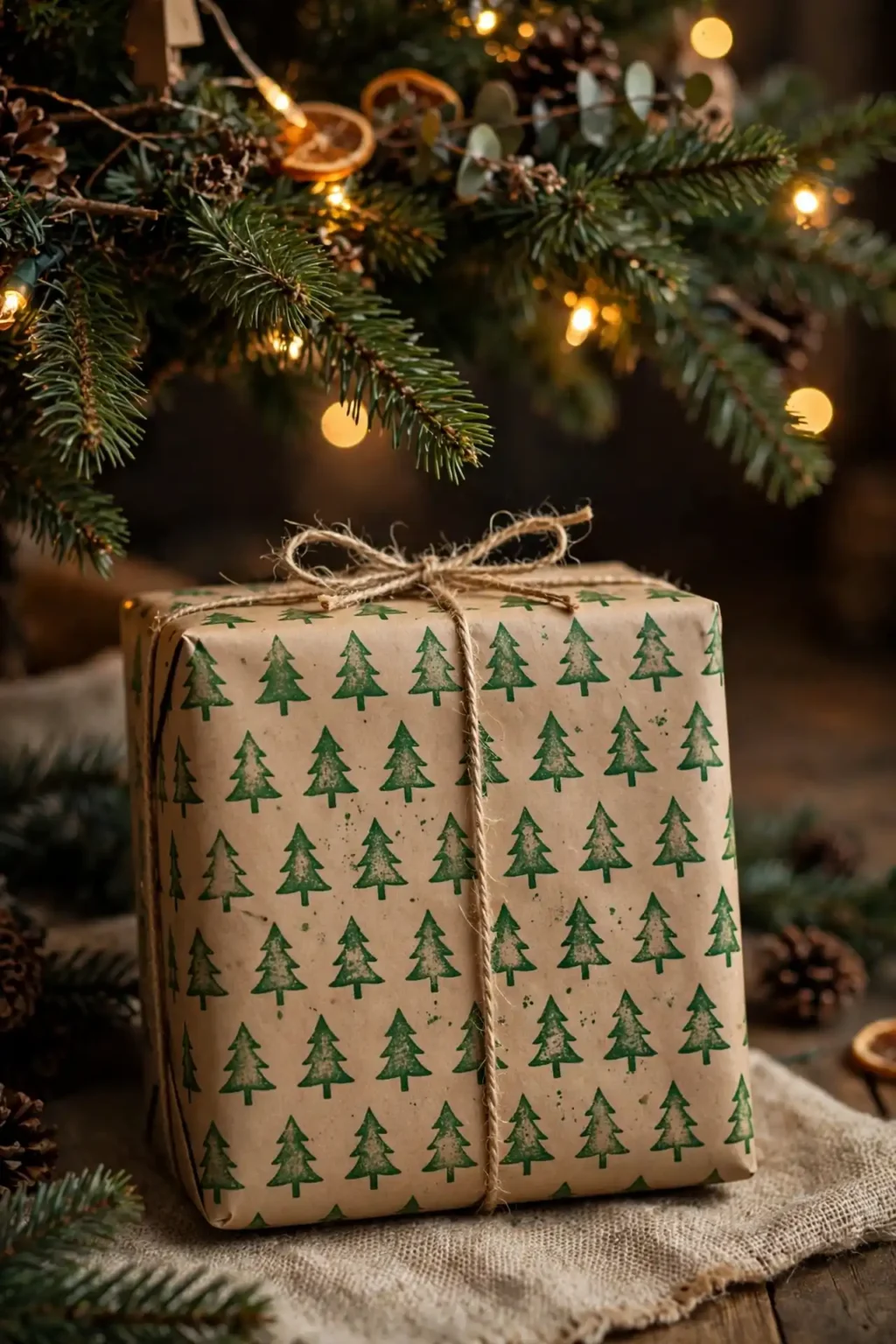 brown paper christmas wrapping potato print trees