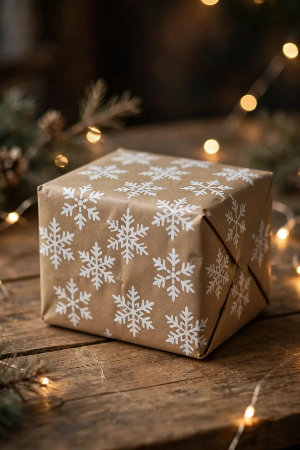 brown xmas wrapping paper stencil snowflakes