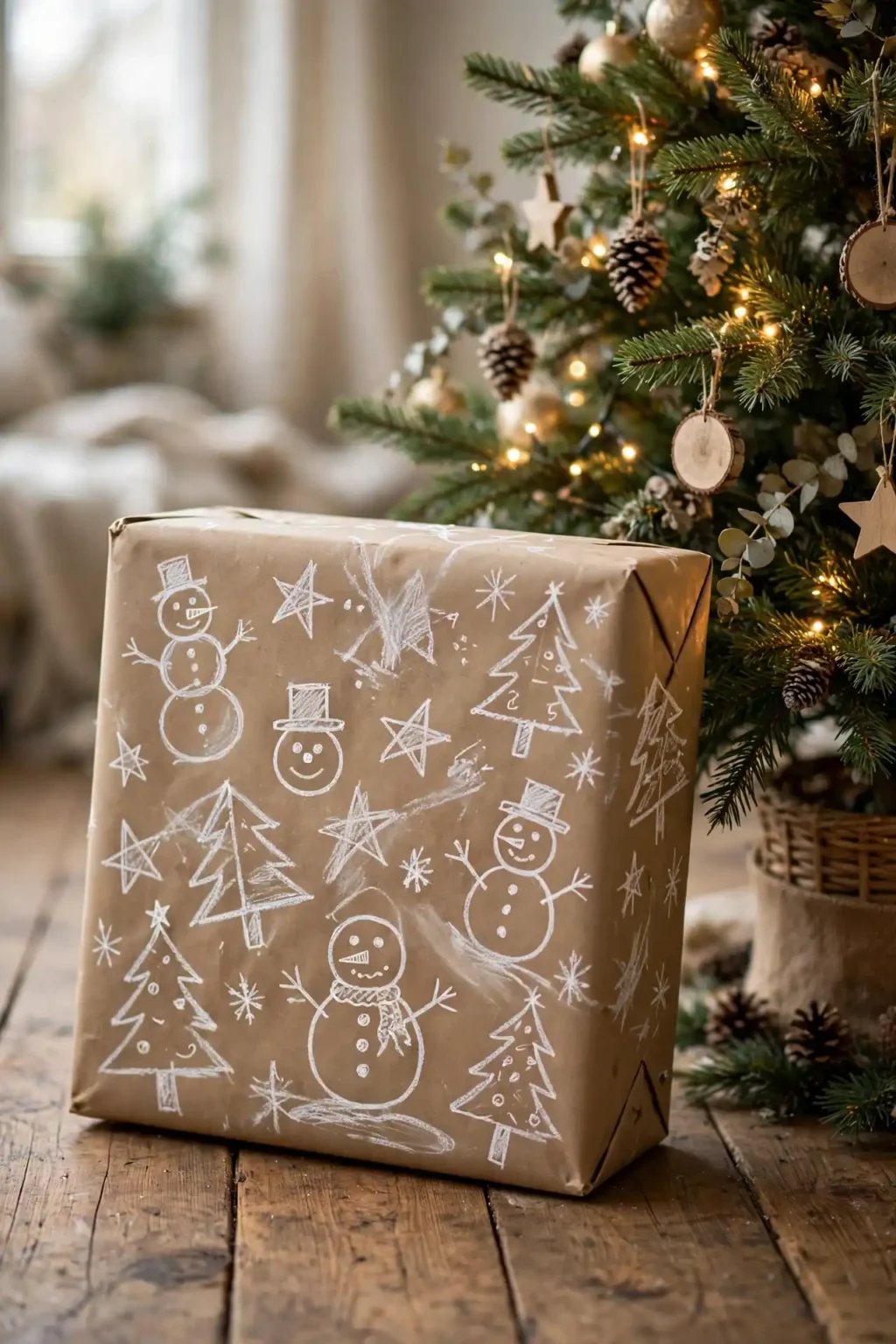 brown paper christmas wrapping chalk doodles