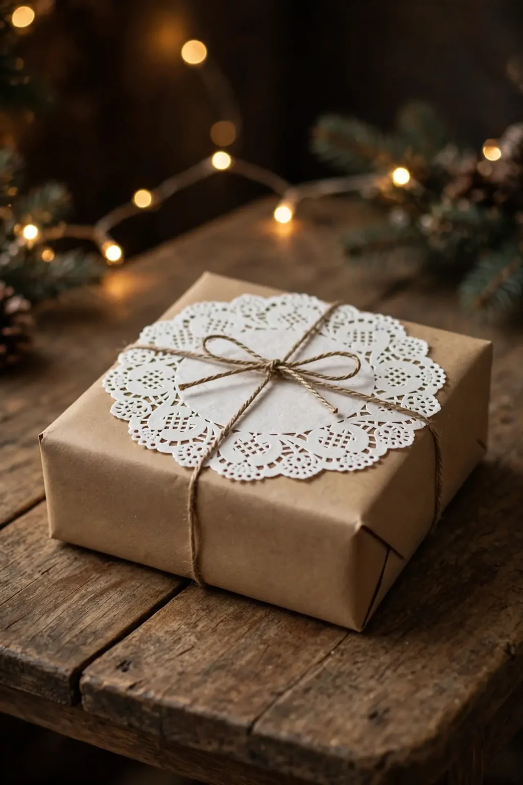 brown christmas gift wrap doily overlay