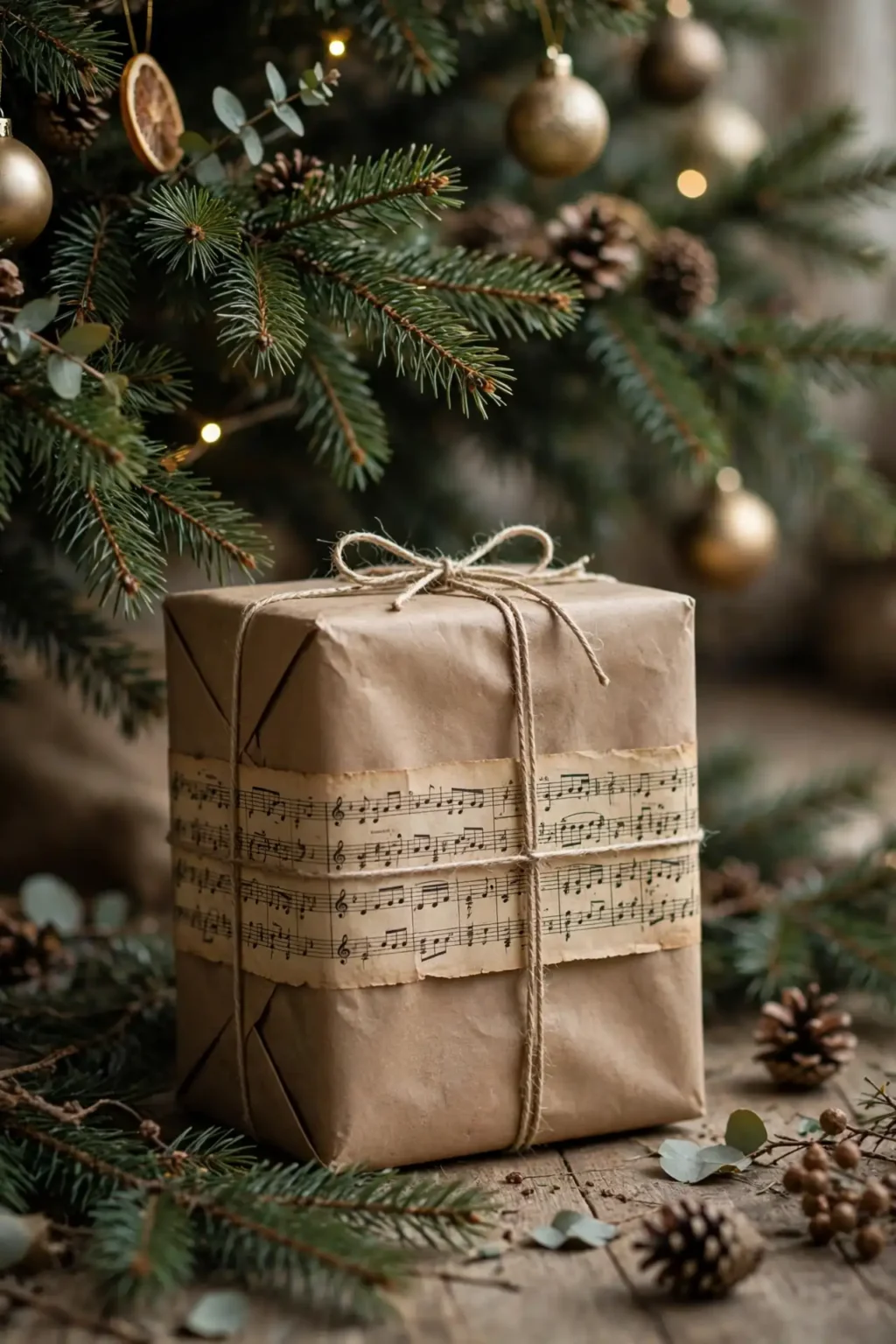 brown paper wrapping sheet music gift