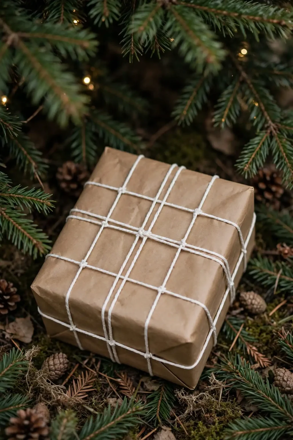 brown and white christmas wrapping paper twine crosshatch