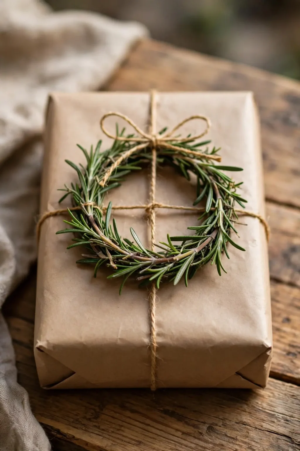brown christmas wrap rosemary wreath topper