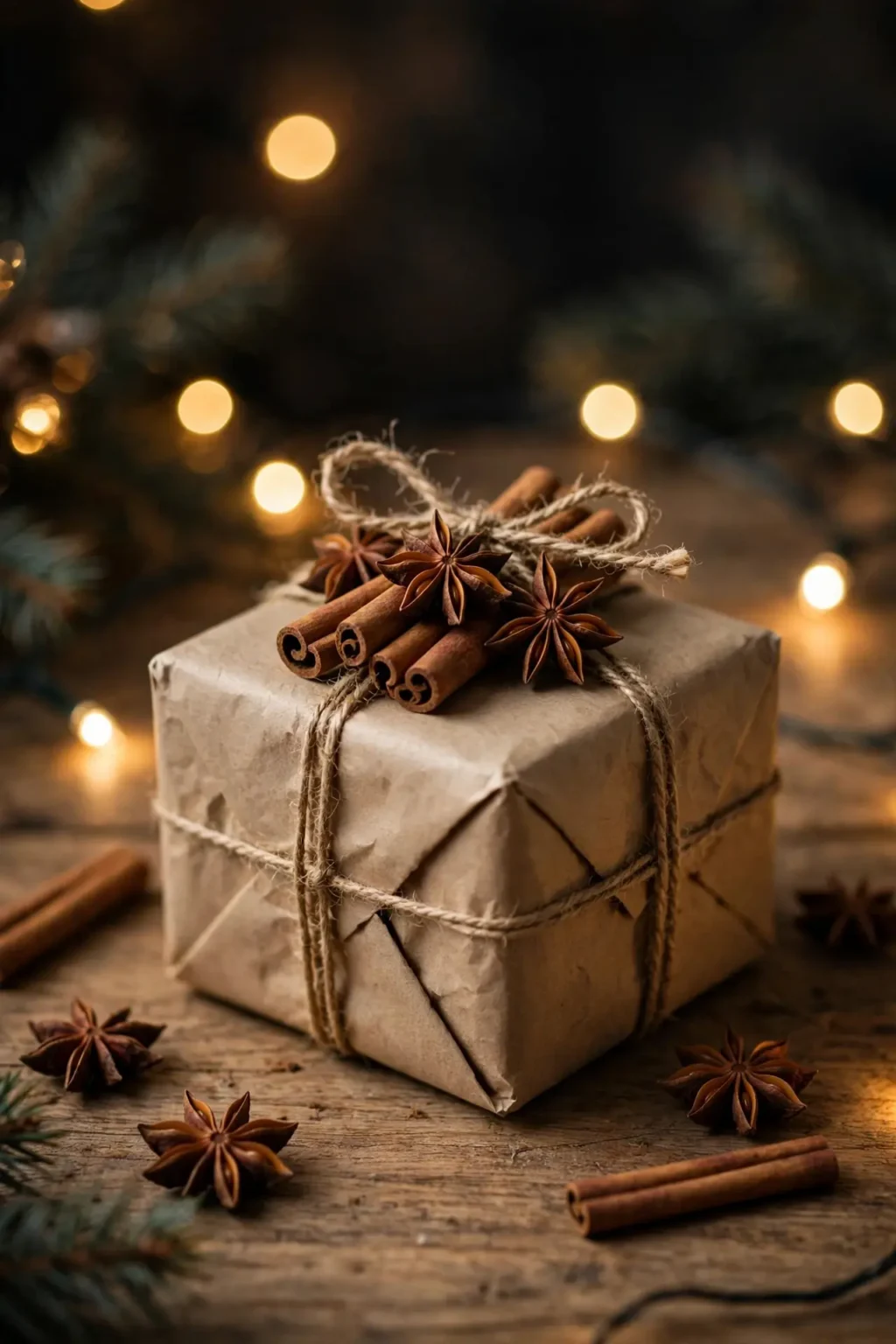 brown paper wrapping cinnamon star anise cluster