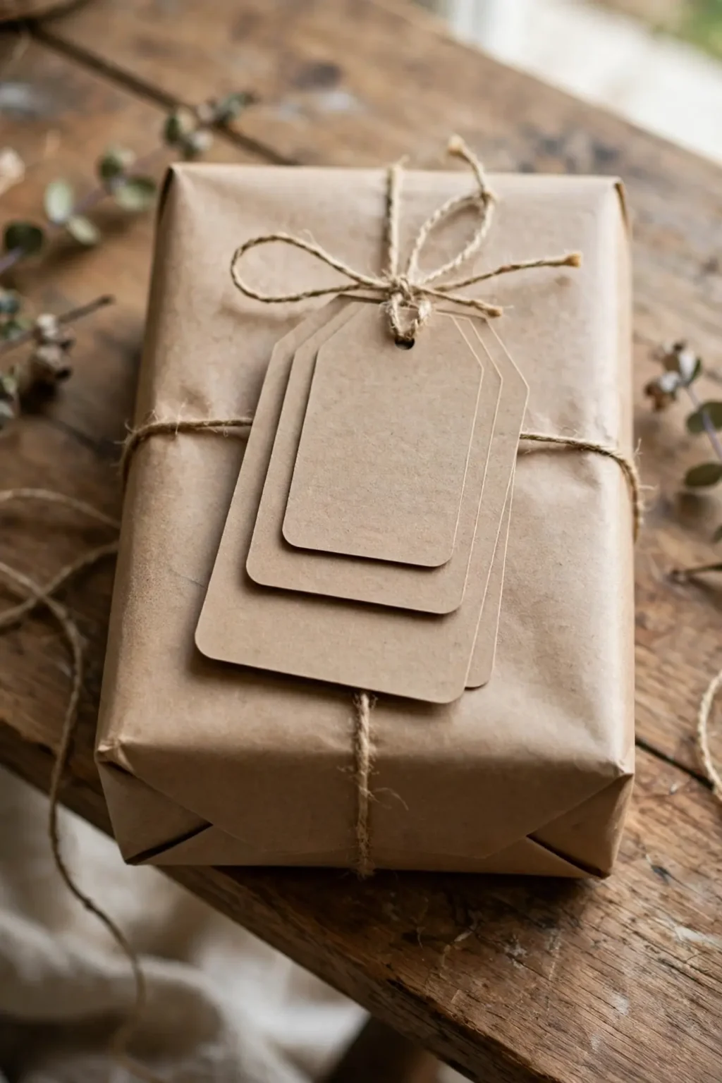 brown paper christmas wrapping layered kraft tags
