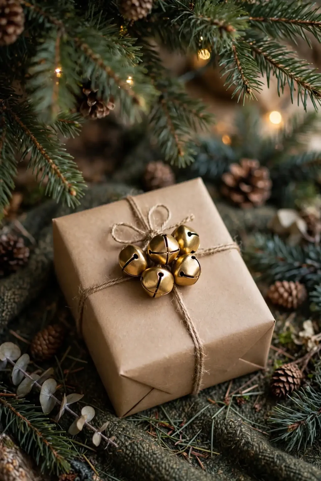 brown paper wrapping jingle bell trim