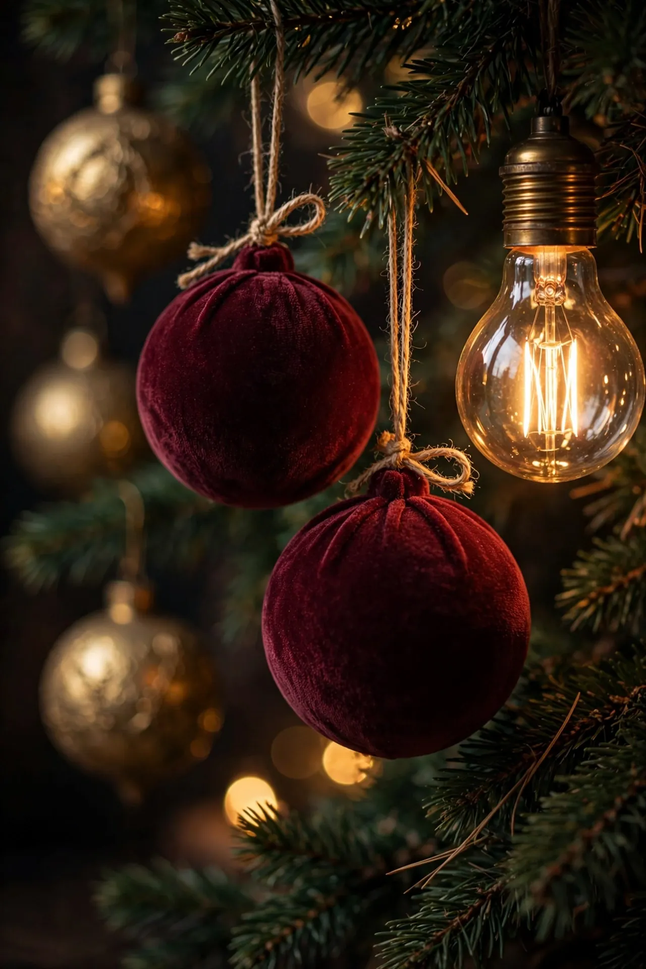Burgundy Velvet Ornaments On The Tree burgundy velvet ornaments on christmas tree