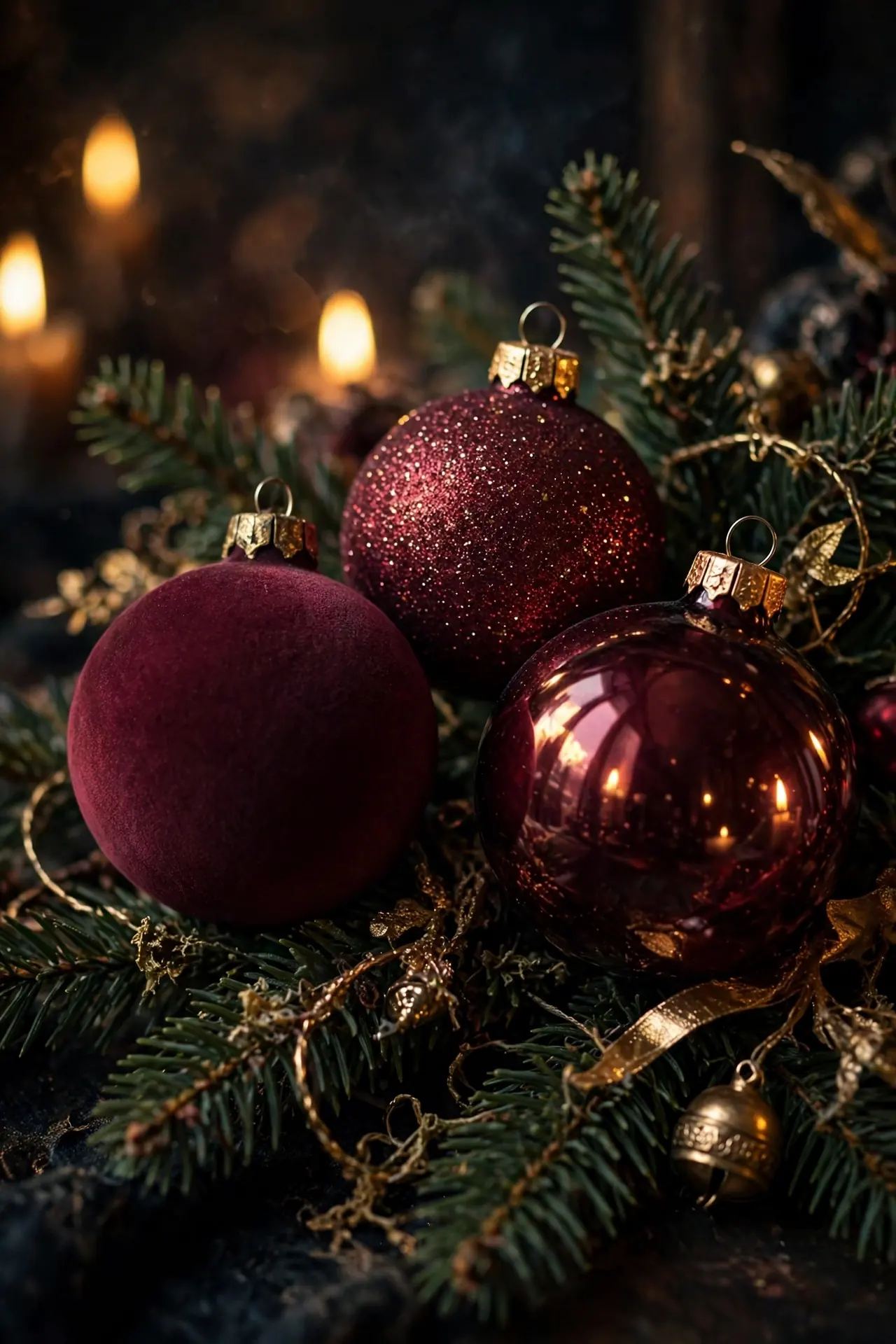 Burgundy Christmas Balls In Three Finishes burgundy christmas balls matte glitter shiny