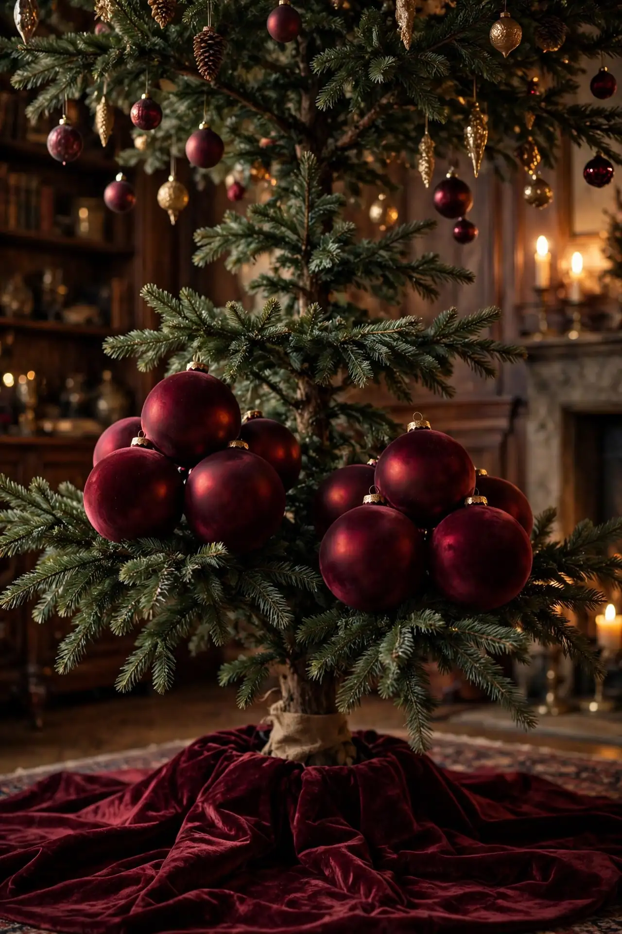 Large Burgundy Christmas Ornaments Low On The Tree large burgundy christmas ornaments tree bottom