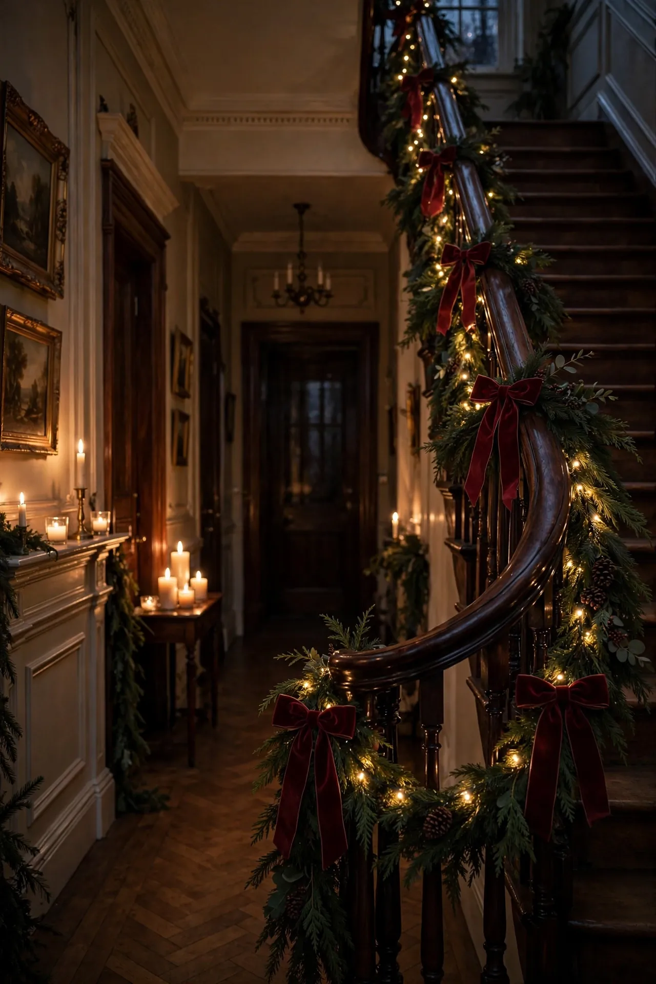 Burgundy Velvet Bows On The Staircase Garland burgundy velvet bows staircase garland