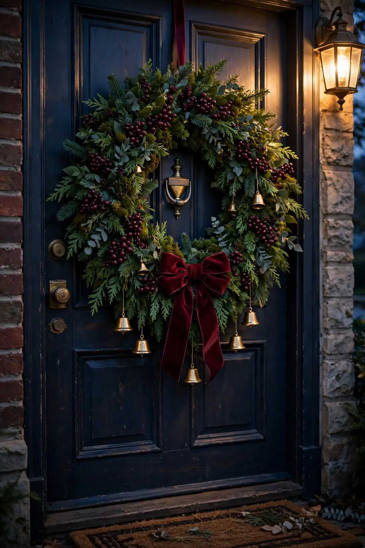 Burgundy Wreath On The Front Door burgundy christmas wreath front door
