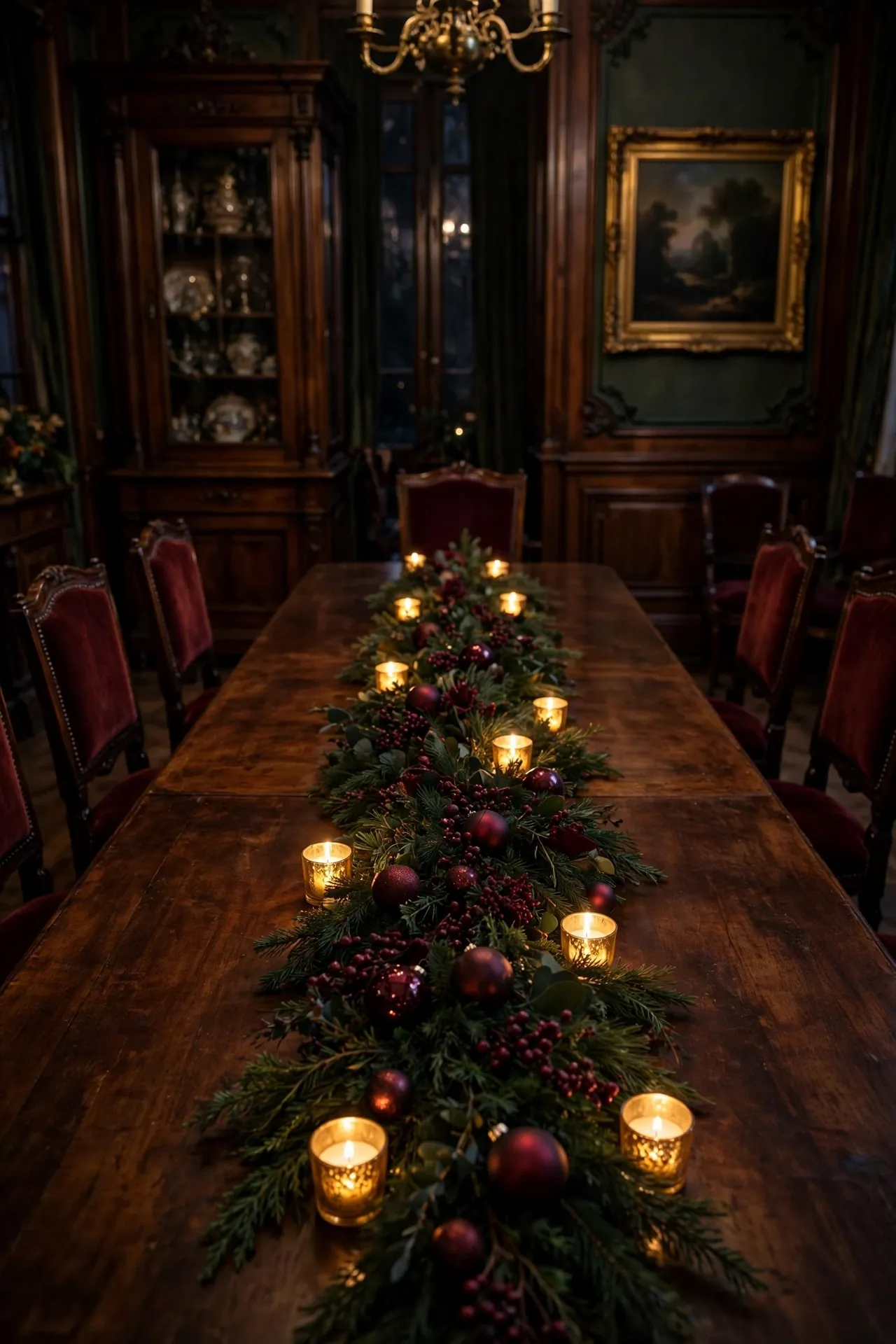 Burgundy Garland Table Runner Centerpiece burgundy christmas table runner garland centerpiece