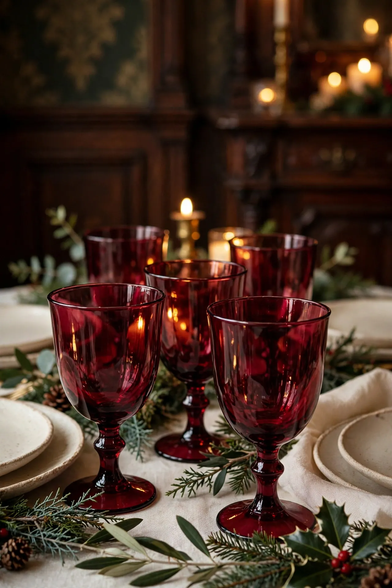 Burgundy Glassware For The Holiday Table burgundy christmas glassware table setting