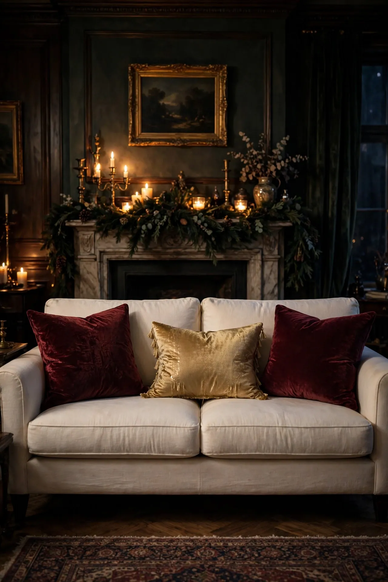 Burgundy Velvet Pillows On The Sofa burgundy velvet pillows christmas sofa