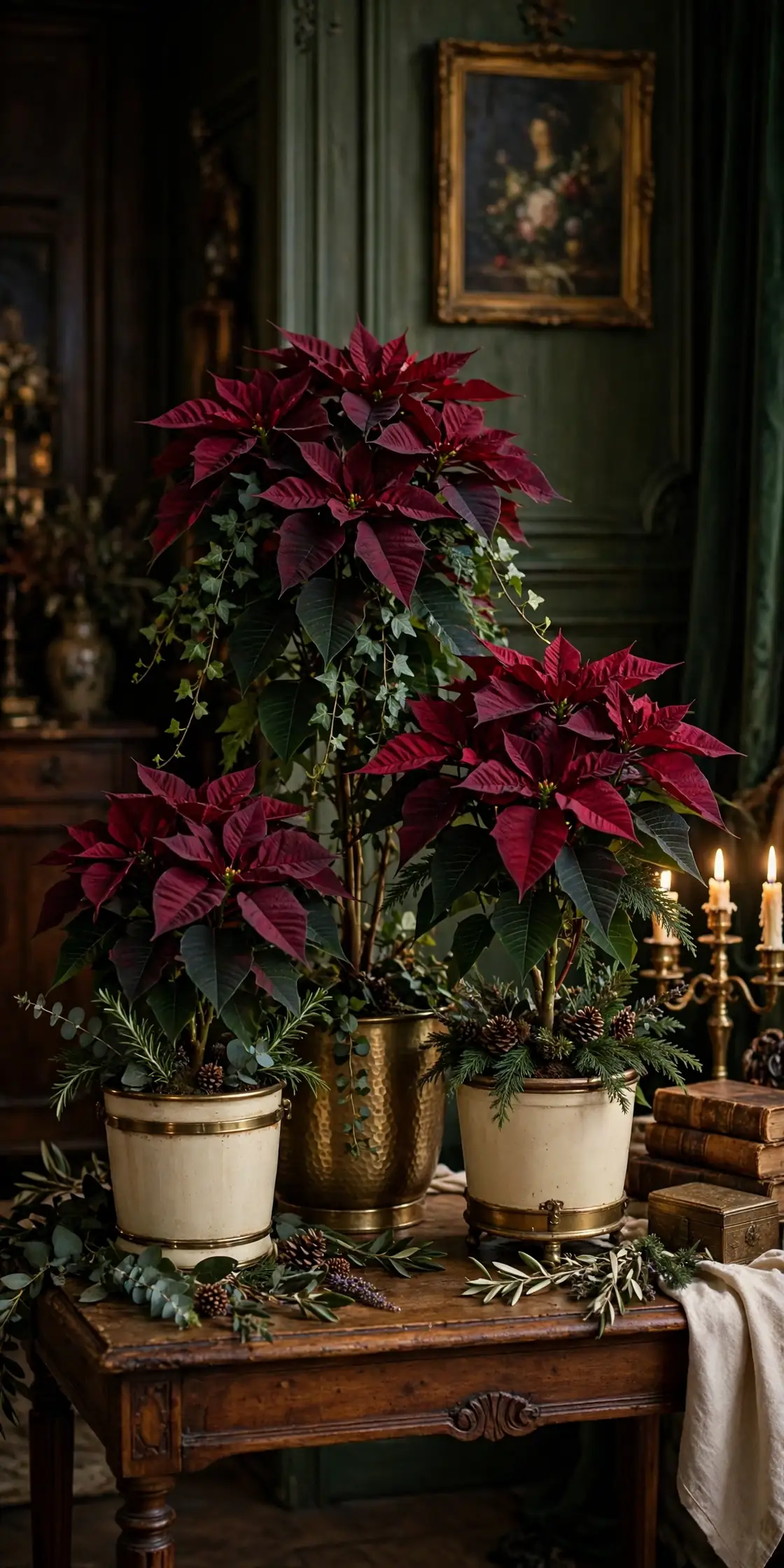 Burgundy Poinsettias And Amaryllis burgundy poinsettia christmas plant decor