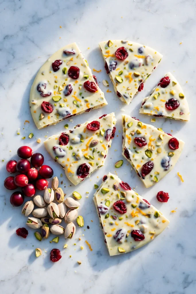 white chocolate cranberry pistachio bark