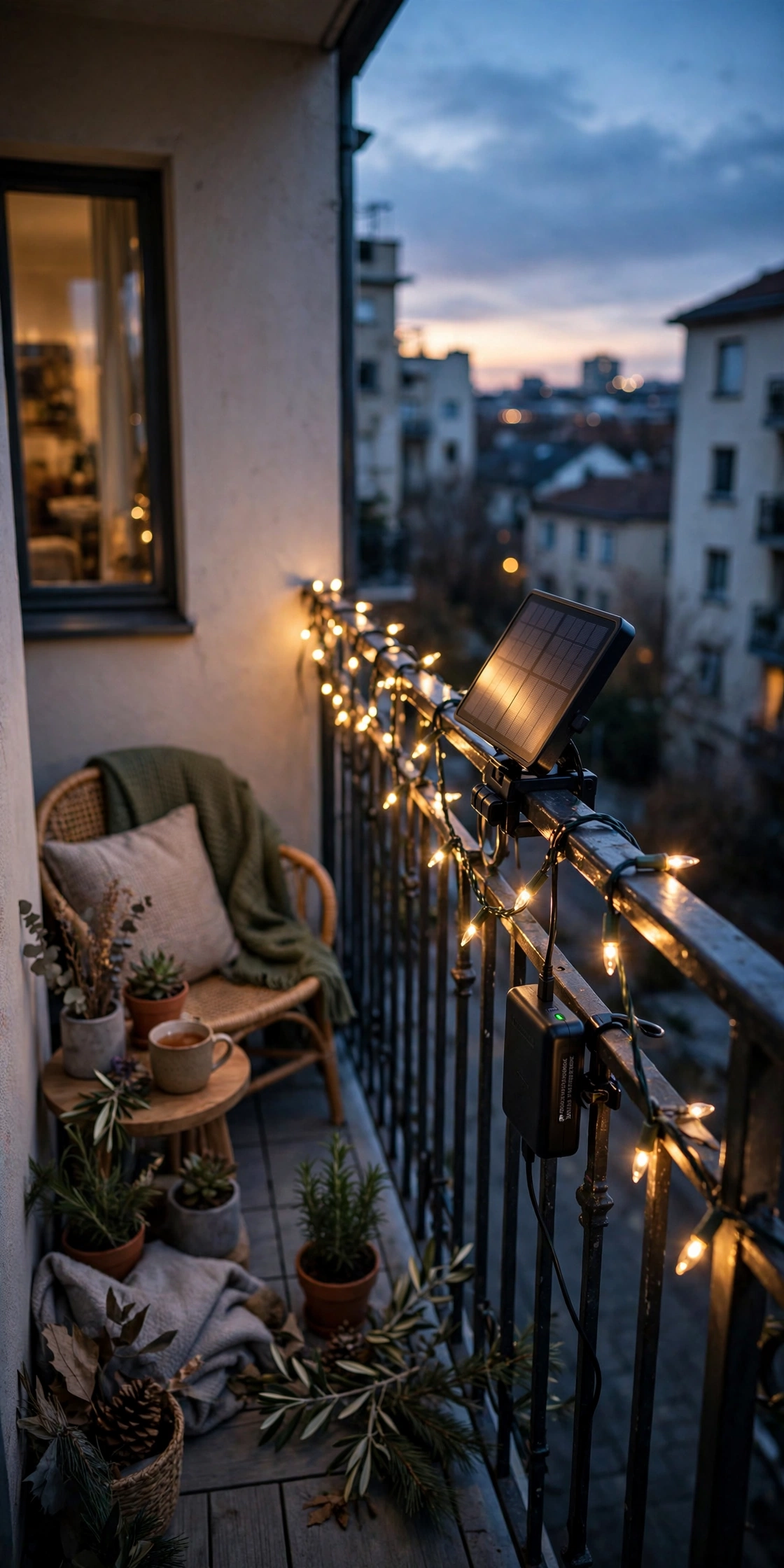 battery solar string lights small balcony no outlet