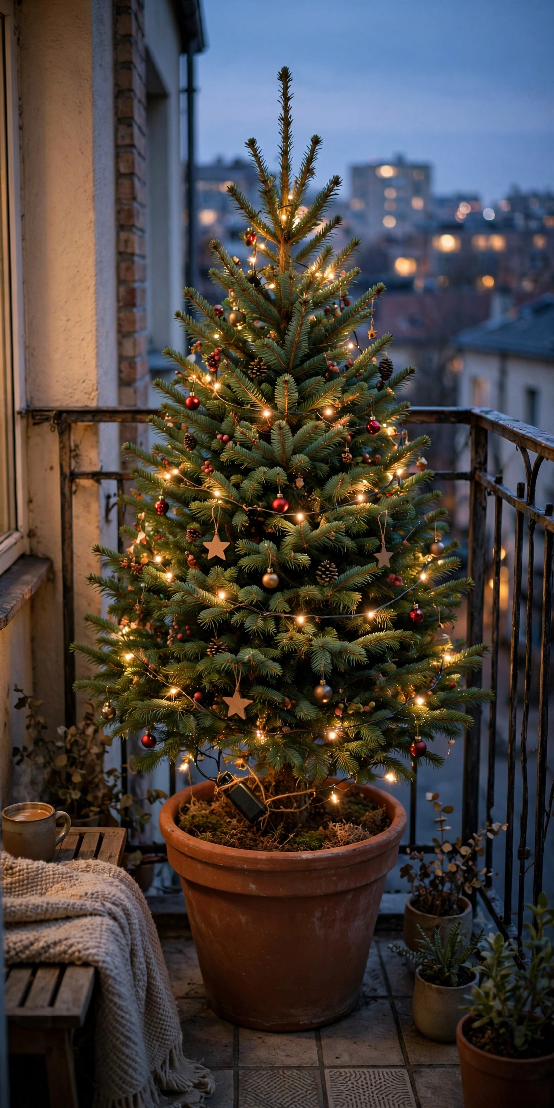 potted dwarf spruce balcony christmas tree