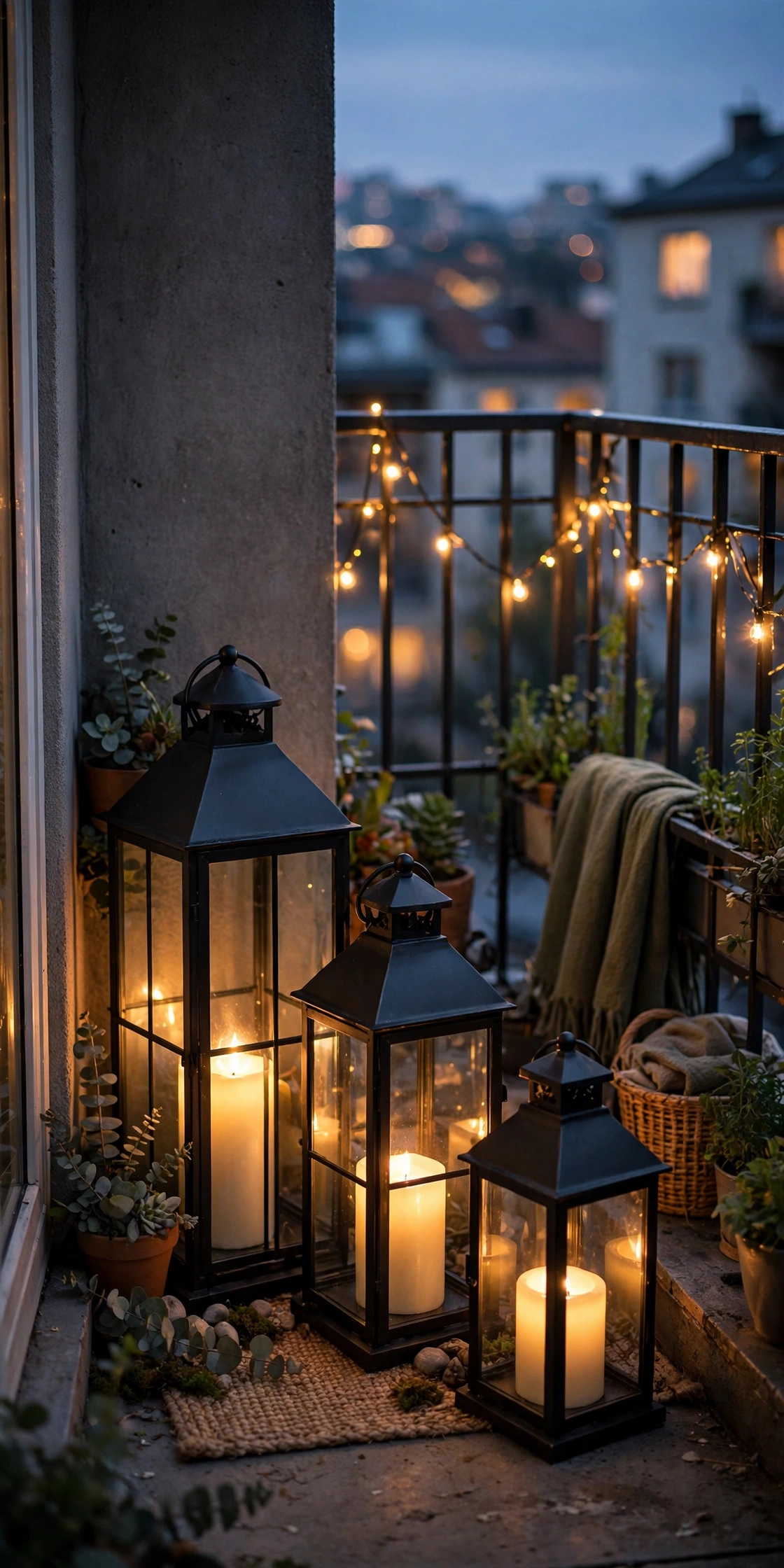 lantern cluster flameless candles balcony corner christmas