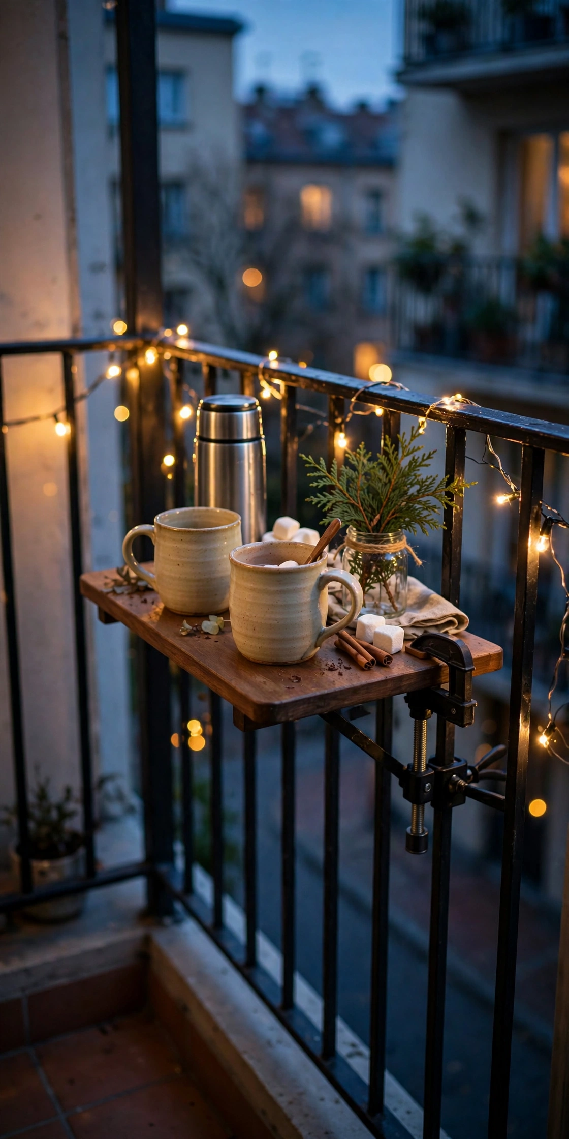 rail mounted table balcony hot cocoa station