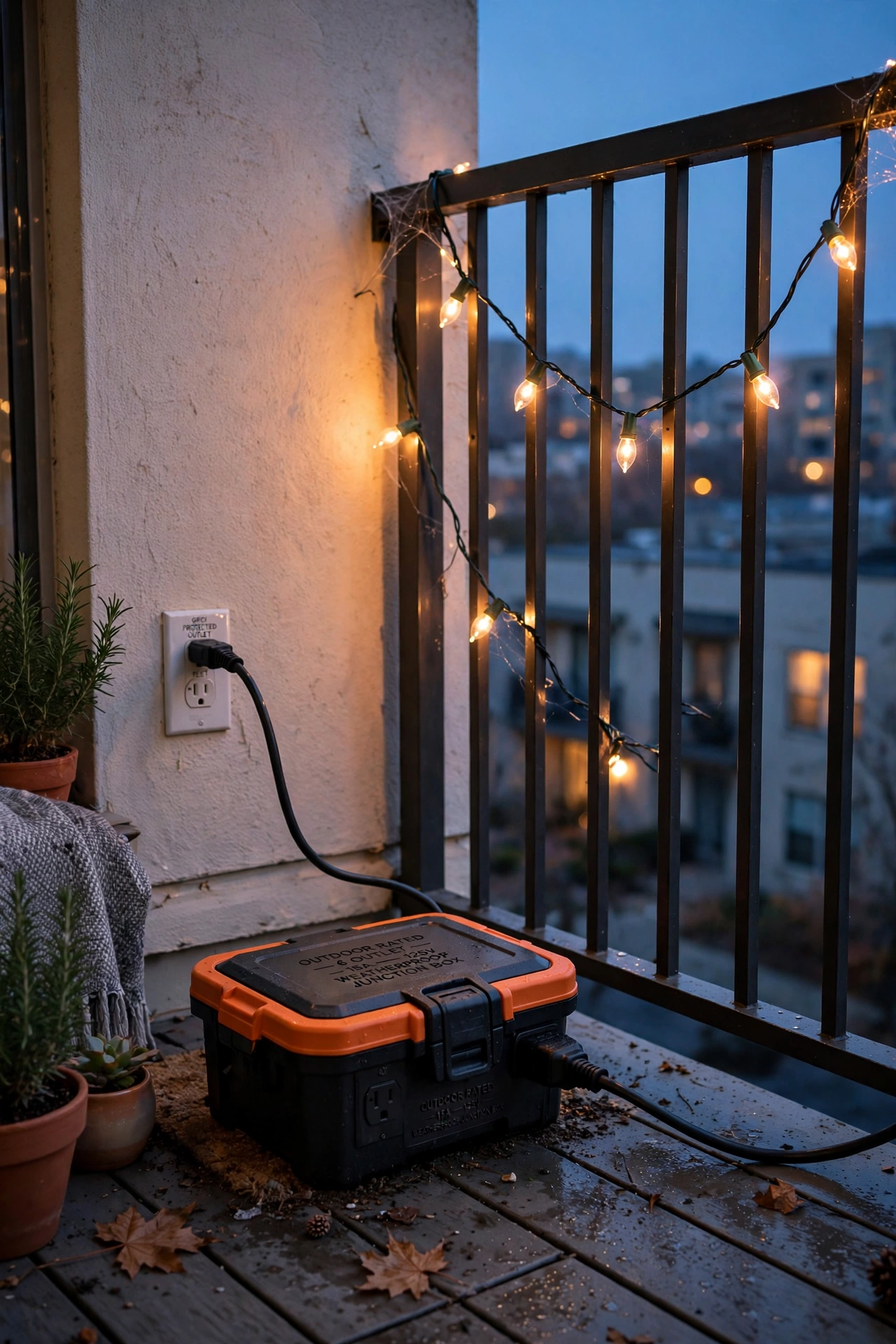 outdoor extension cord gfci outlet balcony lights safety