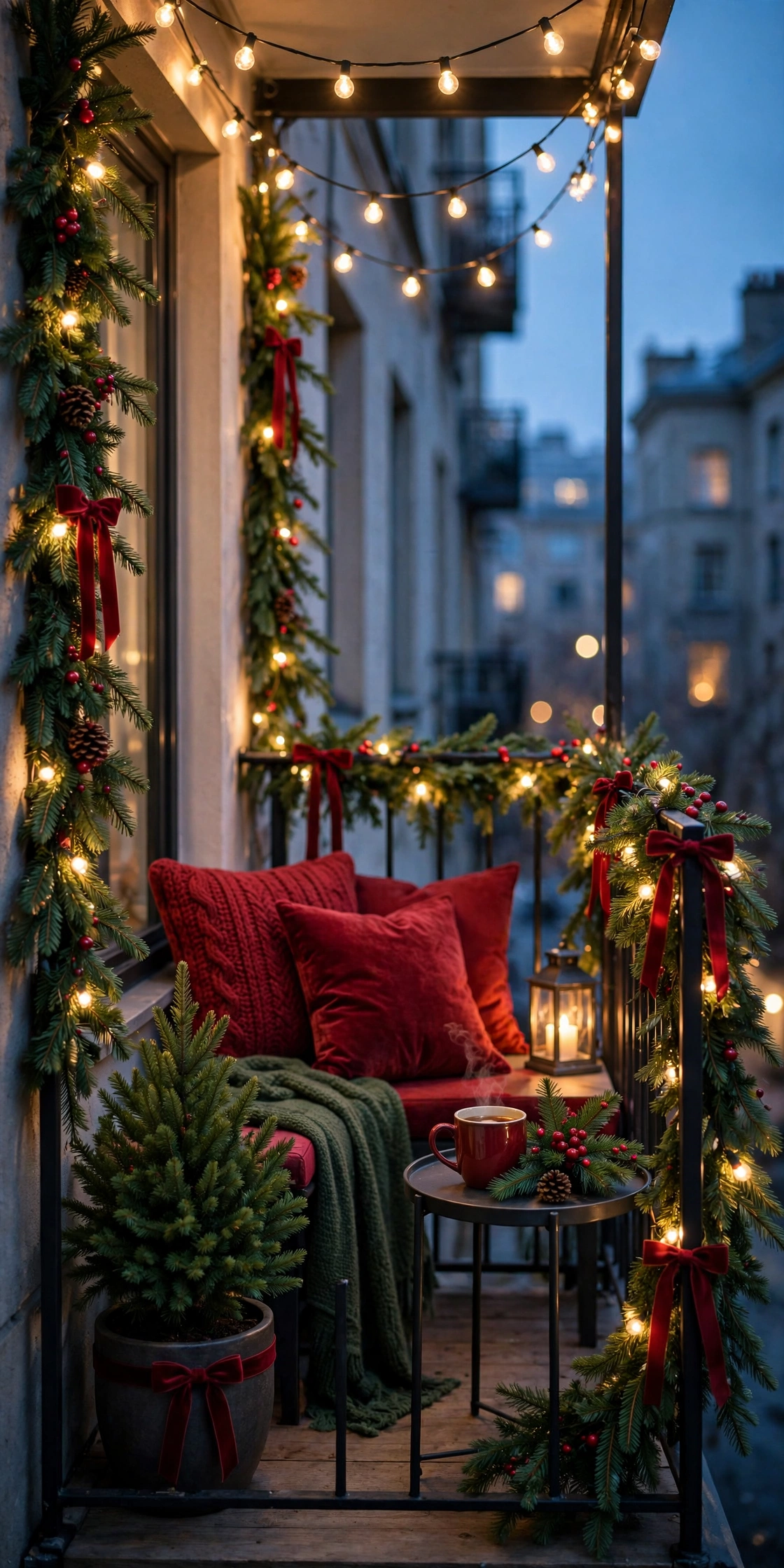 small balcony christmas color palette green white red