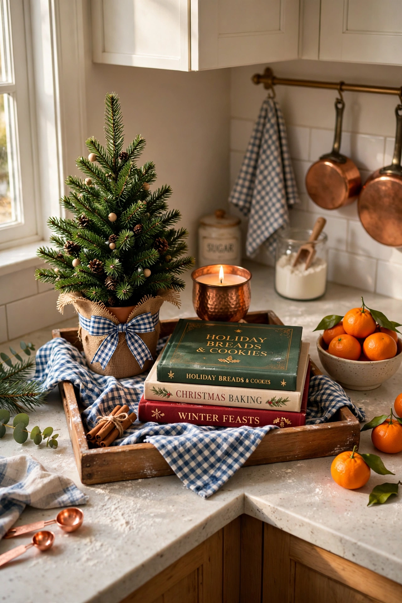 christmas countertop vignette tray kitchen styling