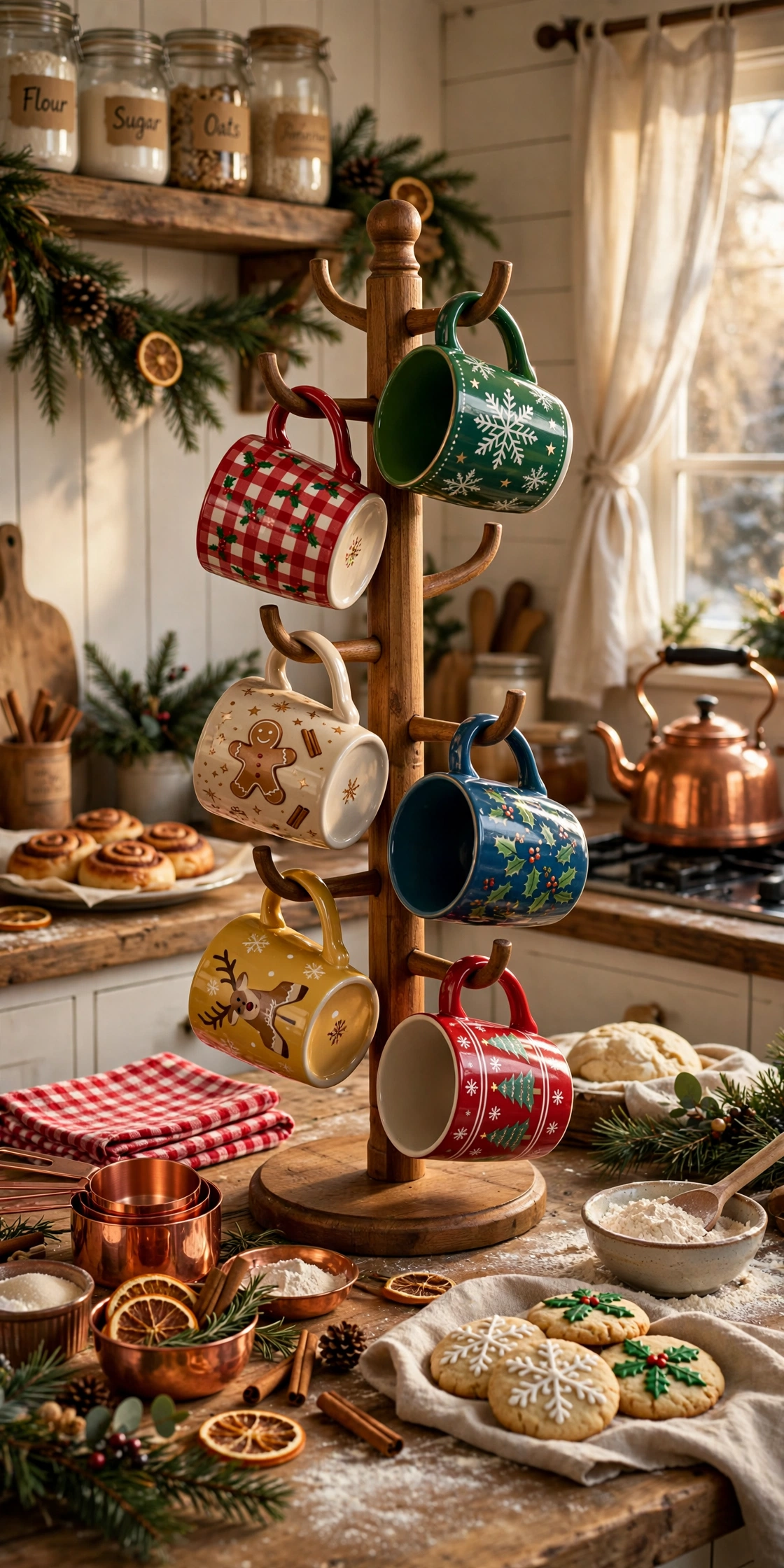 christmas mug tree display kitchen counter