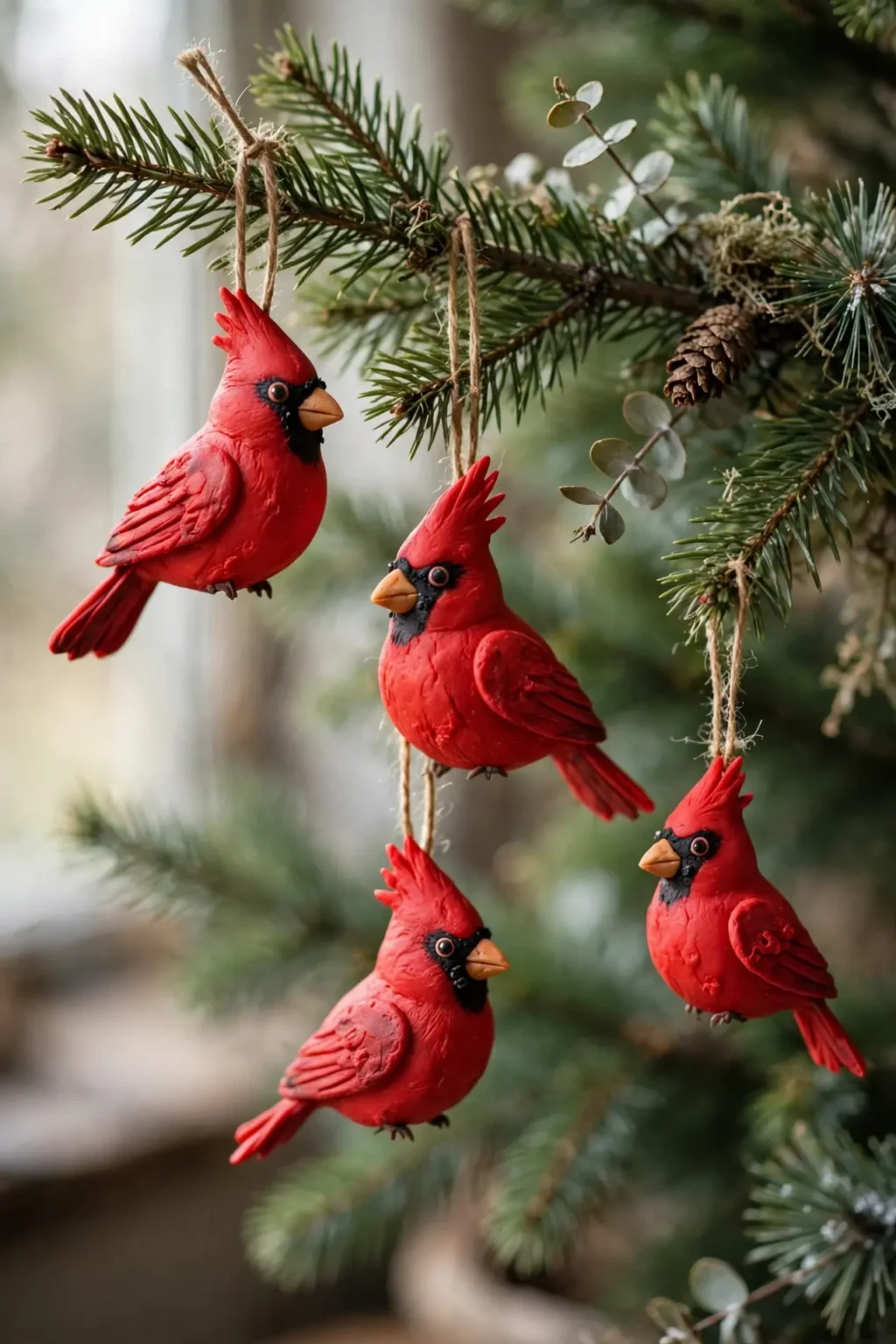 polymer clay cardinal ornaments christmas bird