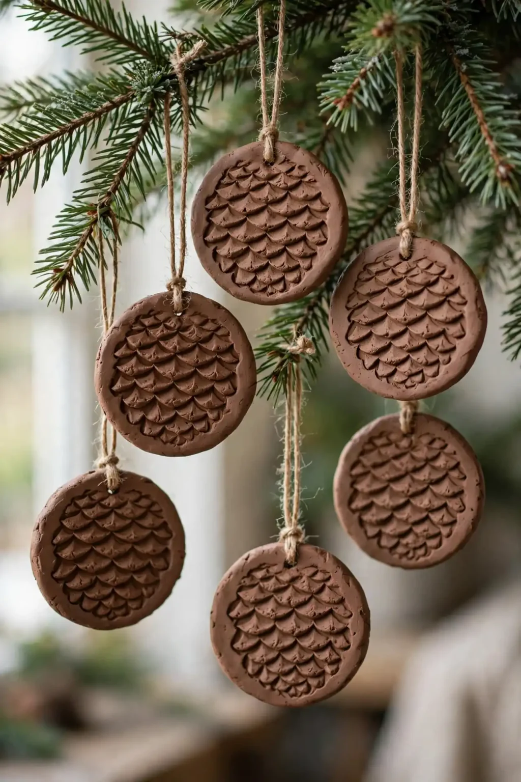 stamped clay pinecone ornaments christmas