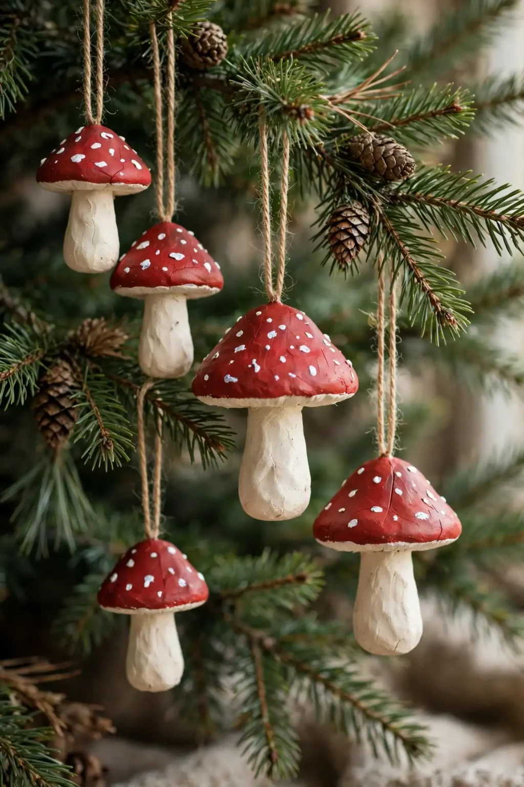 painted clay mushroom ornaments christmas