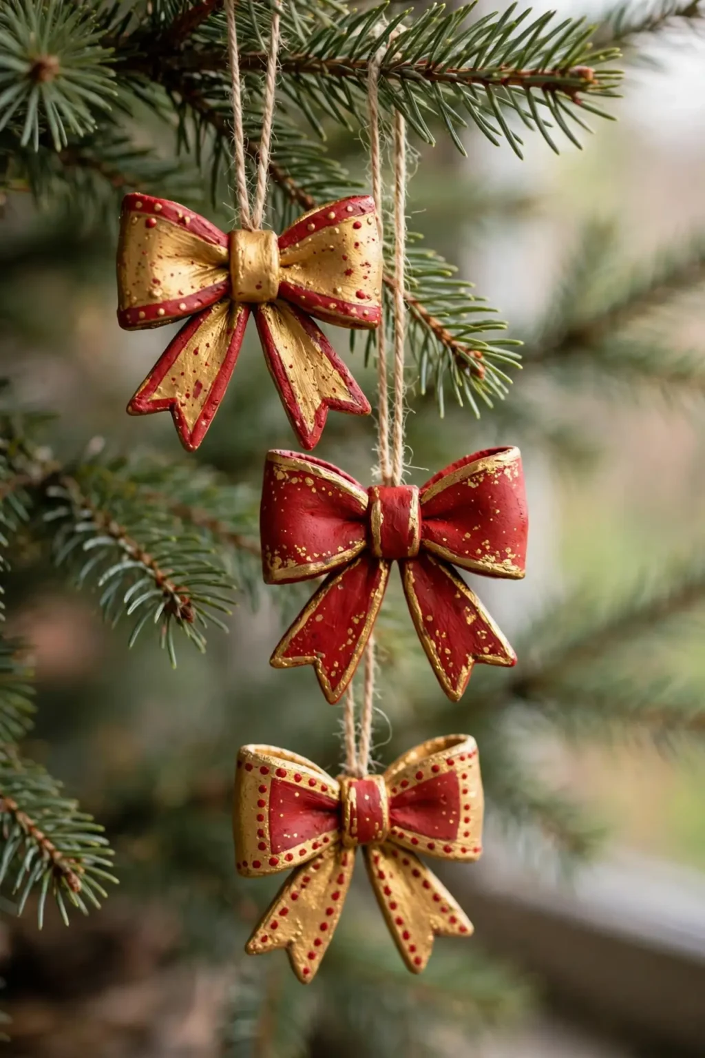 painted clay bow ornaments christmas