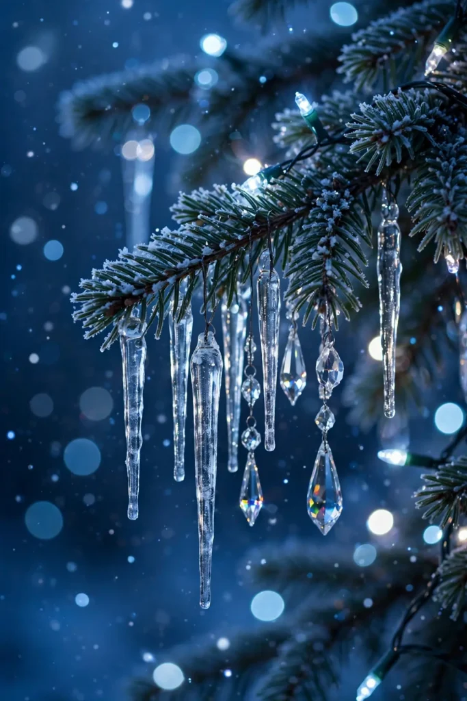 icicle ornaments crystal drops blue christmas tree