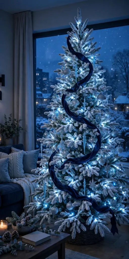 navy blue velvet ribbon christmas tree cascade