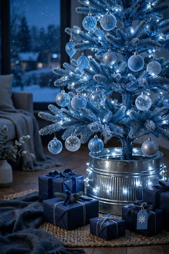 silver tree collar blue christmas tree base