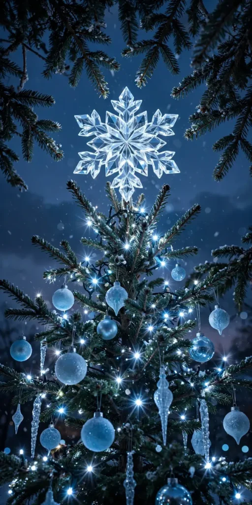 crystal snowflake tree topper blue christmas