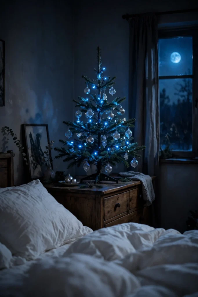 ice blue christmas bedroom mini tree blue lights