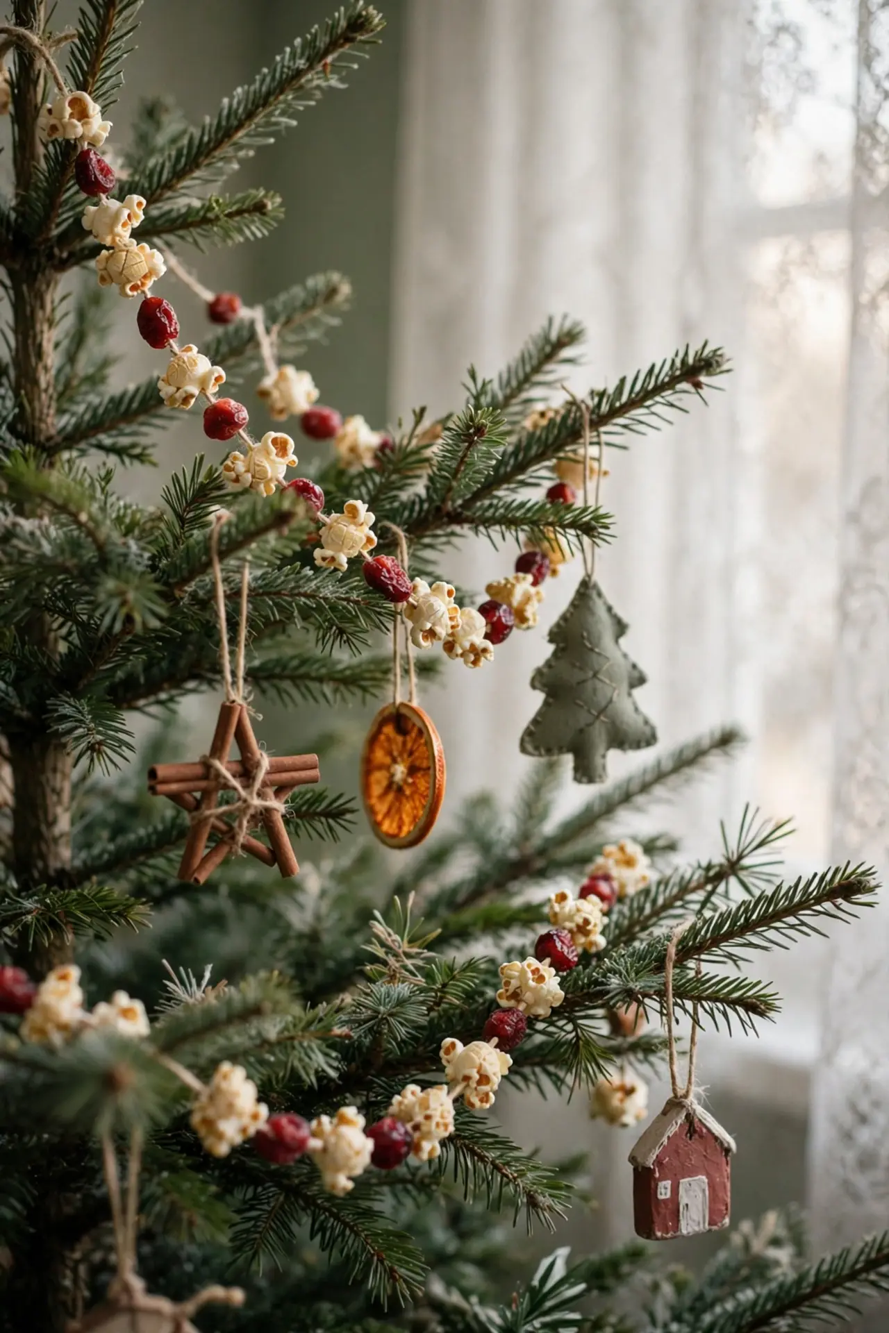 popcorn cranberry garland christmas tree