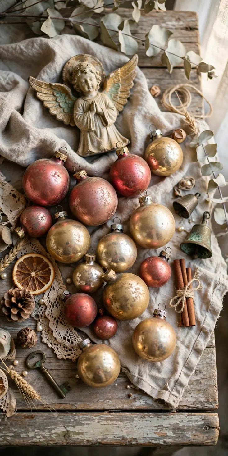 vintage ornaments thrifted cottage christmas