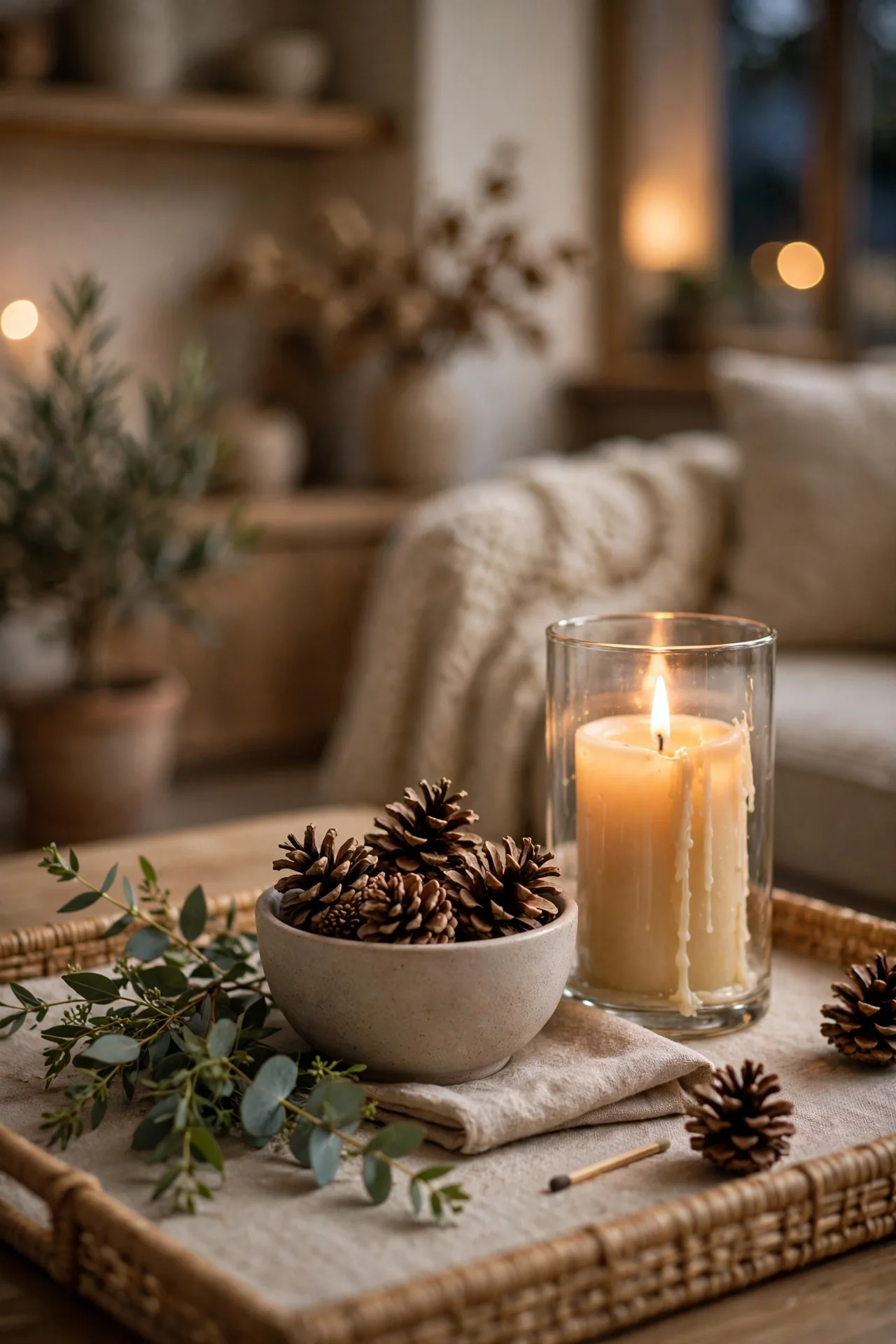 christmas coffee table tray vignette candles